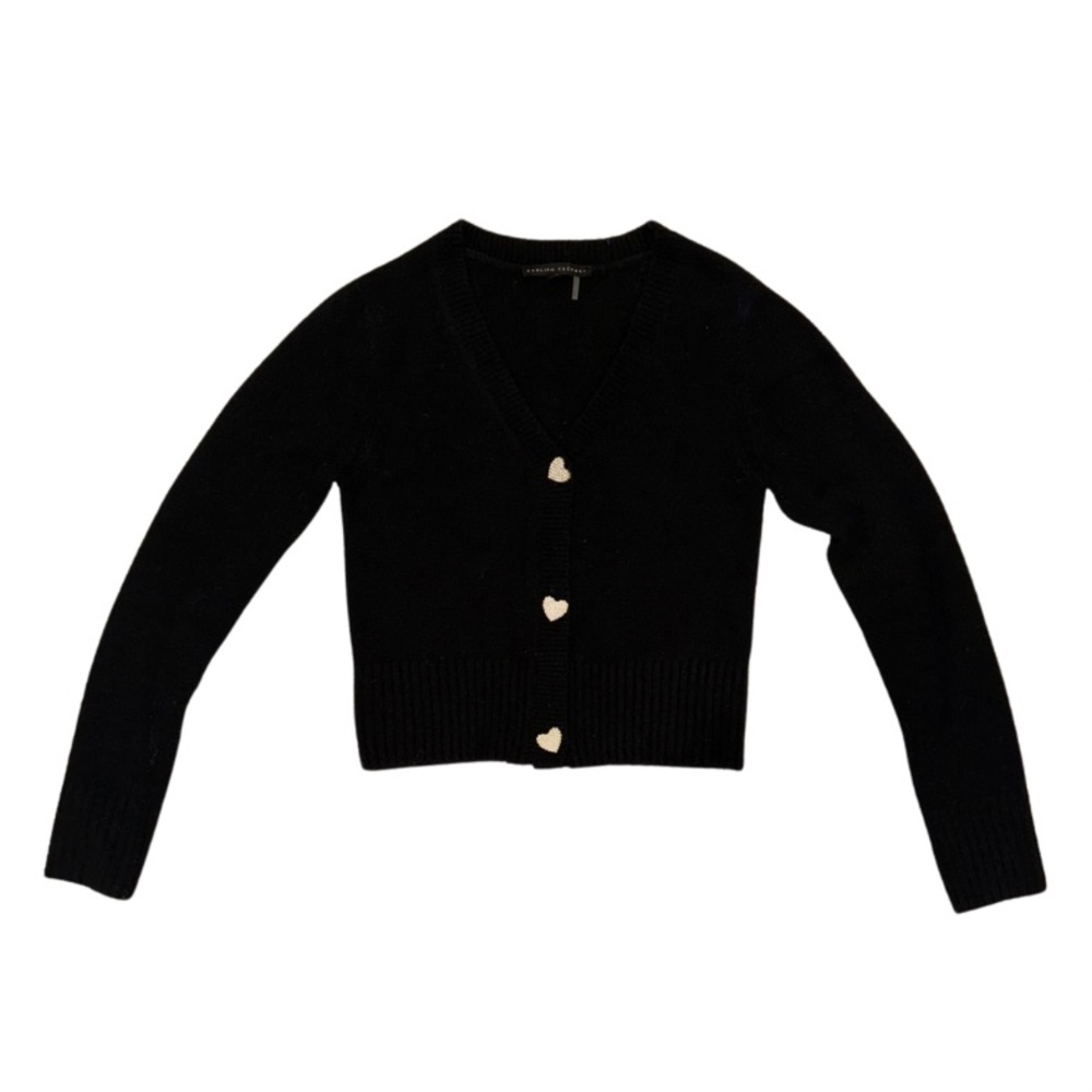 English Factory Heart Button Black Cardigan - Size XS